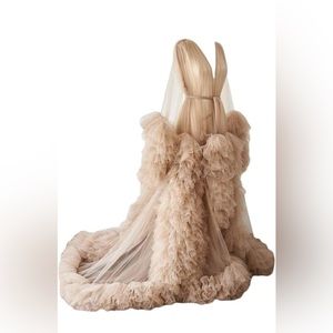 Boudoir robe in nude chiffon.